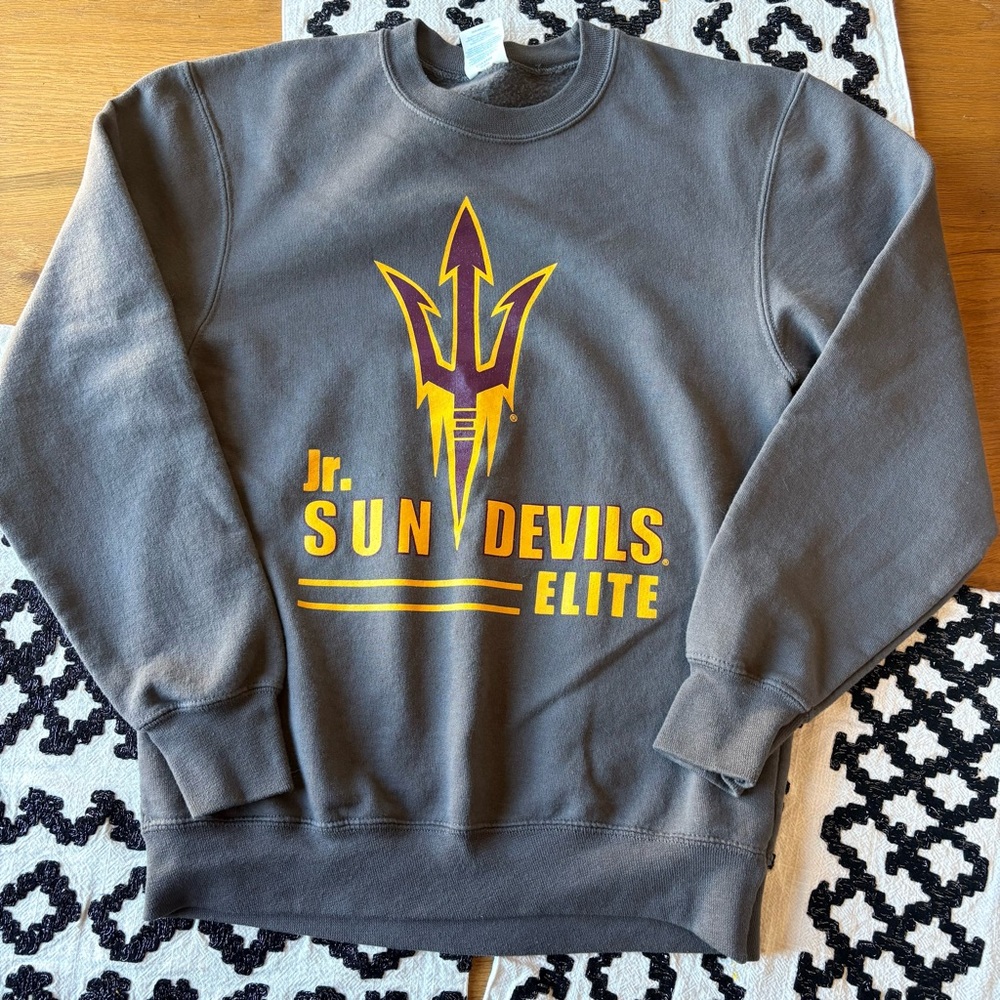 Port & Company Gray Jr. Sun Devils Elite Sweatshirt kids girls size large L